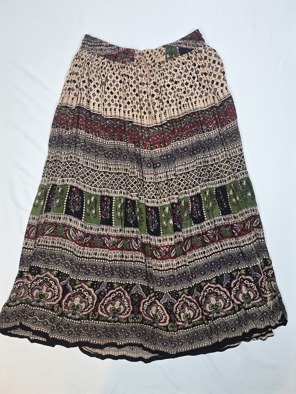 Belma Rayon Boho Tiered Maxi Skirt Paisley Floral Flowy One Size